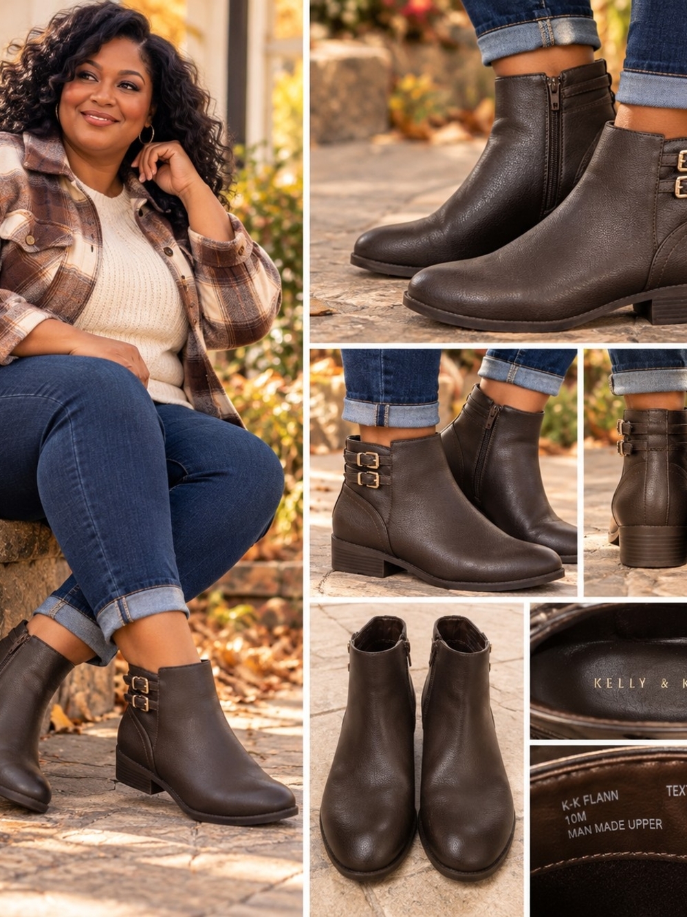 Kelly & Katie Flann Brown Buckle Ankle Booties Size 10M